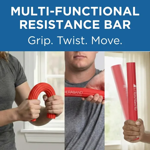 Miniatura 5 de THERABAND FlexBar, Rojo, Nivel Ligero, Barra de Terapia, Fuerza de Mano y Muñeca, Codo de Tenista y Golfista, Tendinitis, Herramienta de Rojo - Claro