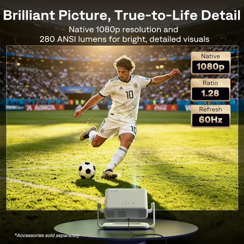 Miniatura 8 de Aurzen Proyector inteligente Roku TV con Wifi y Bluetooth, experiencia de transmisión Roku incorporada, 1080P FHD, audio Dolby