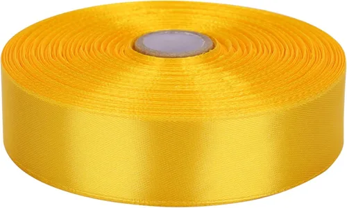 Cinta de satén amarilla de 1 pulgada de 50 yardas, rollo de cintas de tela sólida para invitaciones de boda, ramos de novia, costura, decoraciones