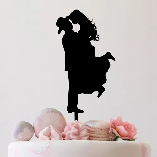 Miniatura 2 de Country Western - Decoración para tartas de boda, sombrero de vaquero, novia con botas o tacones, novia de levantamiento de novio, caligrafía