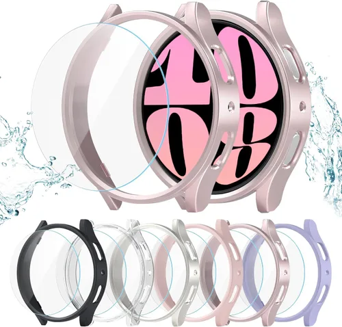 Miniatura 17 de Pack de 12 fundas para Samsung Galaxy Watch 6 de 40 mm, protector de pantalla con cubierta de policarbonato duro y película protectora de vidrio