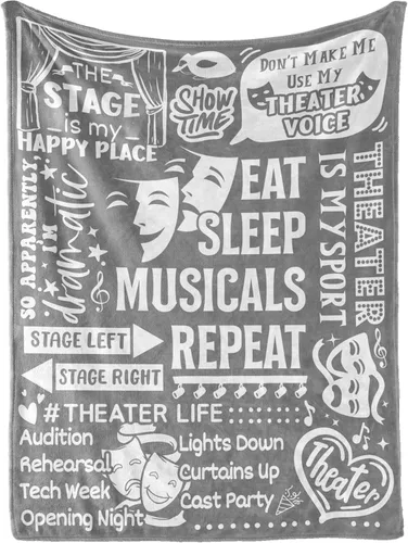 Miniatura 9 de Huglanket Manta de Regalo de Teatro Throw - Regalo para Amantes del Teatro de Broadway Niñas Niños Mujeres - Comer Dormir Musicales Repetir - 40" x