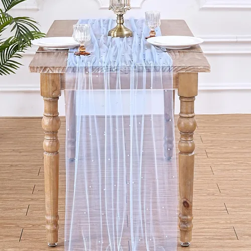 Miniatura 2 de LuoluoHouse Camino de Mesa de Perla para Centros de Mesa de Boda: Camino de Mesa de Perla de 10 pies, Decoración de Mesa de 29x120 Pulgadas de Tul
