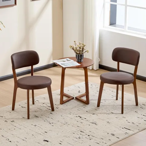 Miniatura 14 de Furniliving Juego de 2 sillas de comedor de madera de roble, silla de cocina tapizada de tela de lino moderna de mediados de siglo, sillas de Beige