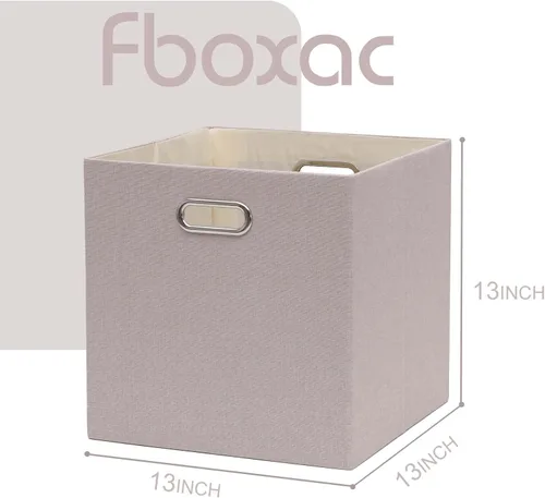 Miniatura 3 de Contenedores de Almacenamiento Cúbicos 13×13 Lino Caja Plegable con Asas, Conjunto de Cesta de Organización Plegable de 4 Gran Capacidad para Beige