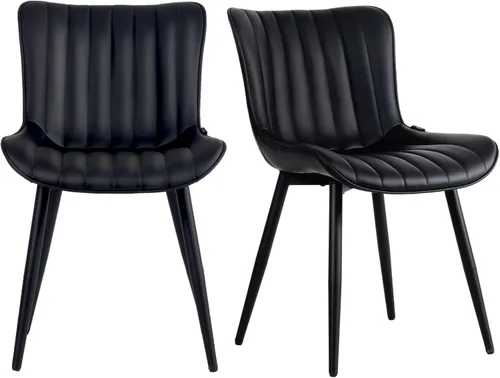 Miniatura 3 de YOUNUOKE Juego de 2 sillas de comedor negras, con tapizado de piel sintética para cocina y comedor con respaldo, silla de acento minimalista de Negro