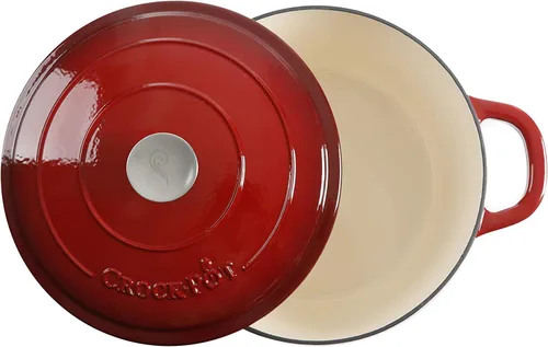 Miniatura 3 de Crock Pot olla para horno holandés de hierro fundido artesanal de 7 cuartos de galón, Rojo escarlata