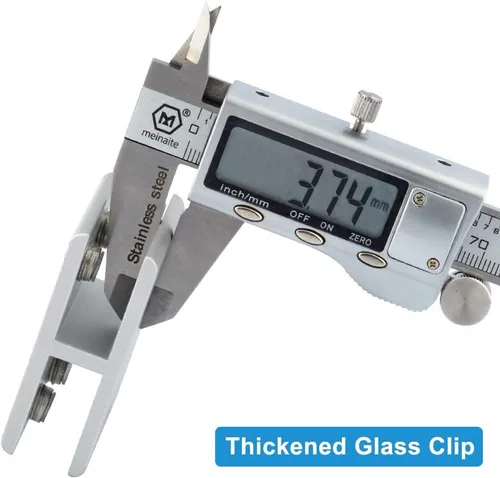 Miniatura 3 de INCREWAY Abrazadera de vidrio, paquete de 4 soportes ajustables de aleación de aluminio de doble cara para estante de vidrio, soporte de abrazadera