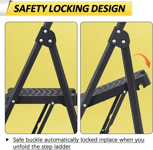 Miniatura 4 de KINGRACK - Escalera plegable de 4 escalones, escalera de 4 pasos con pedal ancho antideslizante y pasamanos, escalera doméstica ligera, aprueba