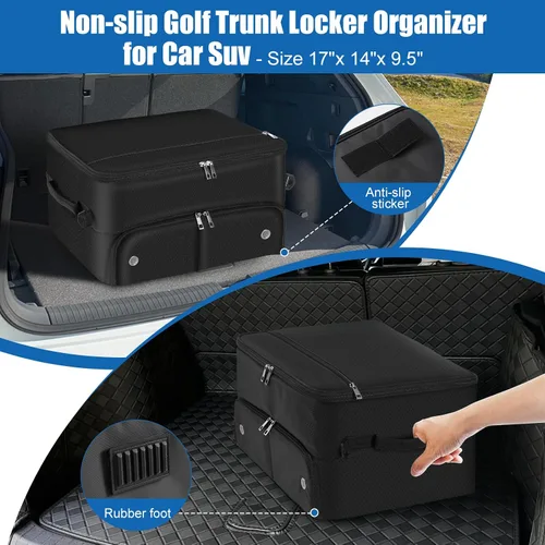 Miniatura 3 de Organizador de maletero de golf para coche SUV con compartimento para zapatos y divisor Bolsa de almacenamiento de golf de 2 capas para bolas