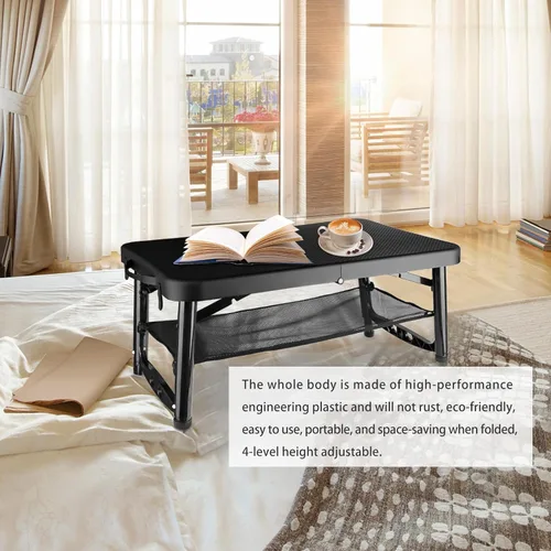 Miniatura 4 de Mesa y Silla Plegable, Pequeña, Negra, Mesa Portátil de 4 Pies para Exteriores, Altura Ajustable, para Acampar, Picnic, Mesa para RV, Capacidad