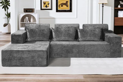 Miniatura 16 de HABUTWAY Sofá modular modular de 101 pulgadas con asiento profundo, moderno sofá convertible en forma de L, sofá tapizado con diván para sala
