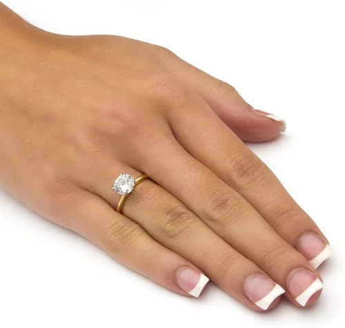Miniatura 3 de Palm Beach Jewelry Anillo de compromiso solitario chapado en oro amarillo o plateado con circonita cúbica redonda, tamaños 5-10