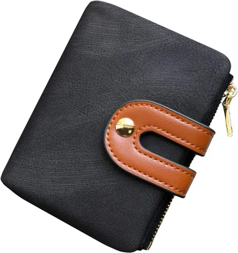Miniatura 15 de AOXONEL Cartera pequeña de cuero plegable Rfid para mujer, con cremallera, bolsillo para tarjeta de identificación, delgada, compacta y delgada