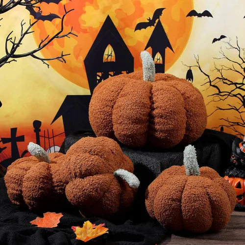 Miniatura 3 de Kajaia 4 almohadas de otoño decorativas de calabaza de Acción de Gracias, almohada de otoño de 11 pulgadas, 7 pulgadas, cojín 3D de Acción de Marrón