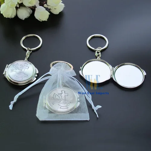 Miniatura 6 de 12 llaveros de espejo compacto para bautizo recuerdos, maquillaje de Espíritu Santo Compacto/Primera Comunión/Oro Plata/Recuerdos para Comunión