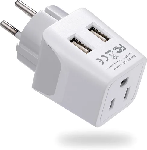 Adaptador de viaje Ceptics, de EE. UU. a Japón, Filipinas, con doble USB, tipo A, ultra compacto Type H - Israel, Palestine