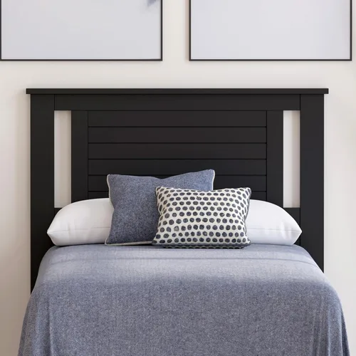 ComfIQ Serene - Cabecero de panel de madera maciza con puntuación horizontal, tamaño individual, negro, fácil montaje, materiales de calidad