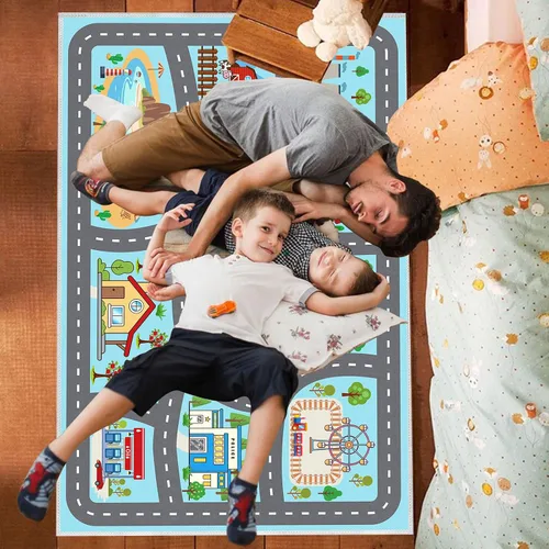 Miniatura 8 de Alfombra para niños, alfombra de coche para niños, tapete de juego, alfombra para coches de juguete para sala de juegos, aula, habitación de niños