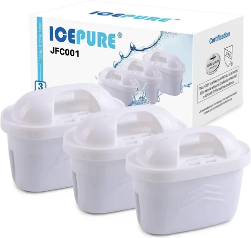 ICEPURE JFC001 Filtro de agua para jarra compatible con Brita Maxtra+/Maxtra/Mava, 1001122, reduce el cloro y la cal, paquete de 3