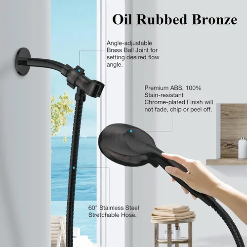 Miniatura 3 de Cabezal de ducha de alta presión ORB con mano - Cabezal de ducha de lluvia multifuncional de alto flujo con manguera extra de 60" de largo y soporte