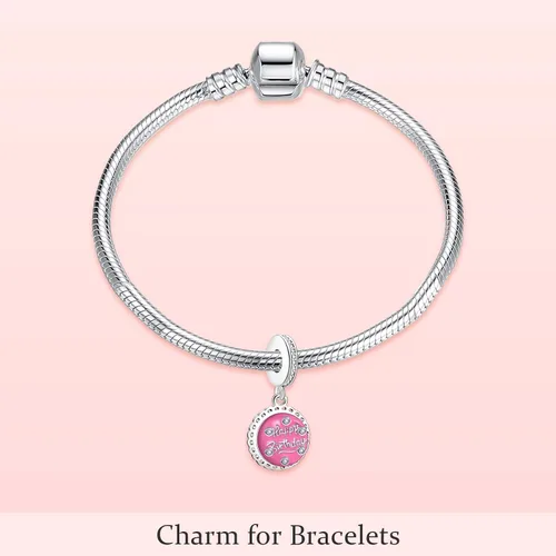 Miniatura 5 de EZ Tuxedo Abalorio de plata de ley 925 con texto en inglés Happy Bday para pulseras, Metal, circonita