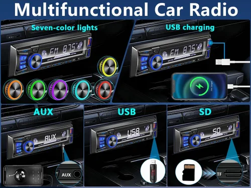 Miniatura 3 de Radio de coche Bluetooth Single DIN Audio estéreo para automóvil, audio para automóvil con manos libres y control de aplicación, compatible con FM