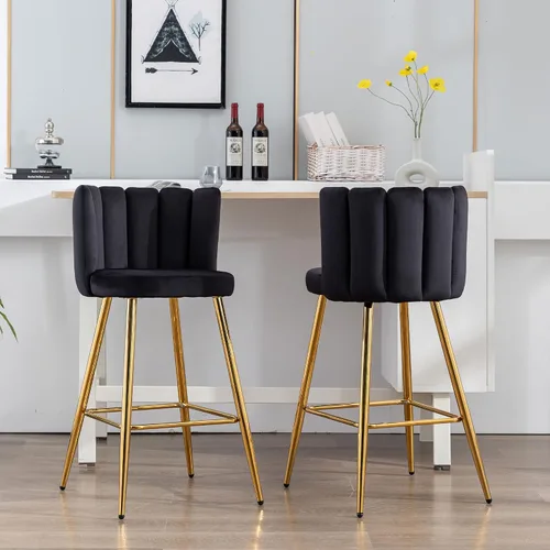 Miniatura 8 de Velvet Taburetes de Bar de 30" de Altura de Barra Juego de 2 Taburetes de Cocina Modernos Taburetes de Mostrador Tapizados con Patas Doradas