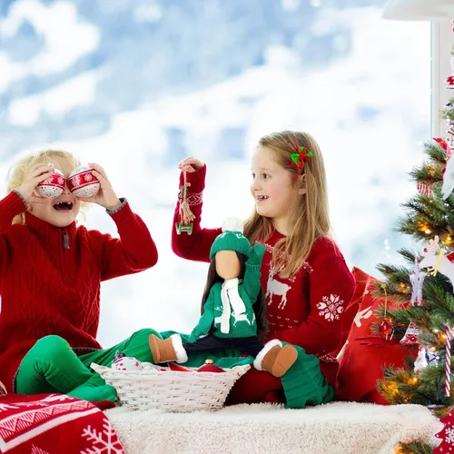Miniatura 2 de Bencailor 6 Piezas Ropa y Accesorios de Muñeca de 18 Pulgadas de Navidad Conjunto de Atuendos Navideños Suéteres Pantalones Sombreros Zapatos