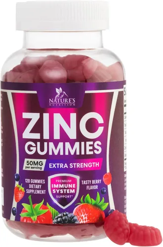 Gomitas de zinc – 50 mg de zinc por porción para el sistema inmunológico de la piel y los huesos, gomitas de salud – Antioxidante masticable, alta