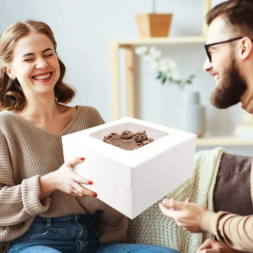 Miniatura 6 de Wei Long Cajas para pasteles con ventana, 24 unidades, 8 x 8 x 5 pulgadas, cajas de panadería blancas para pasteles, pasteles, galletas, pastel, 01