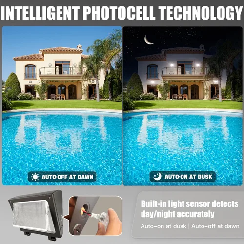 Miniatura 7 de Paquete de luz LED de pared de 75/65/50 W con sensor de atardecer a amanecer, 11250 LM 6000/5000/4000K LED de seguridad de inundación, luces