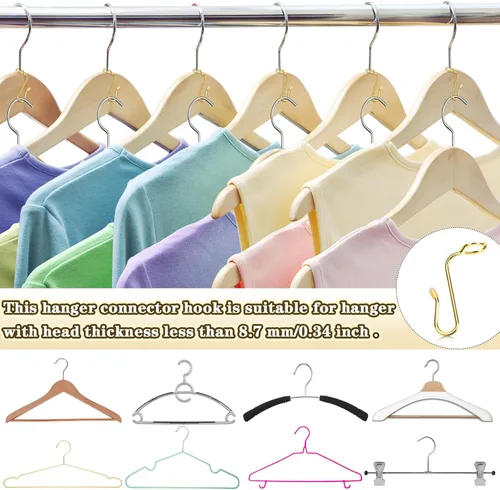 Miniatura 3 de Sankoly 50 ganchos de metal para colgar ropa estables para diferentes perchas de ropa, 0.343 in de diámetro del agujero, color dorado