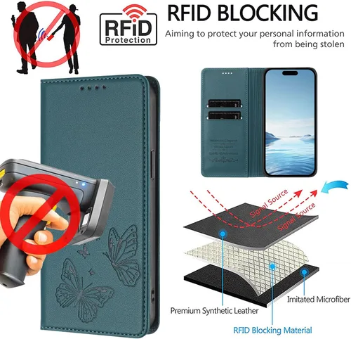 Miniatura 27 de Butterfly Embossed Leather Wallet Flip Case for Motorola Moto E22i 4G, Magnetic Closure, RFID Blocking Cover, Card Holder Black.