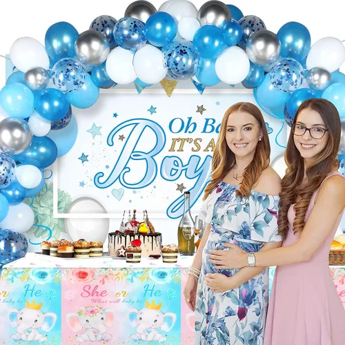 Miniatura 5 de PHOGARY Paquete de 3 manteles de revelación de género de bebé para decoración de fiesta de niño o niña, elefantes bebés rosas o azules, manteles