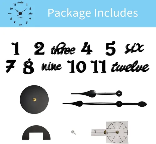 Miniatura 7 de Moderno reloj de pared grande sin marco, funciona con pilas, espejo 3D, relojes de pared decorativos para decoración de sala de estar (negro)