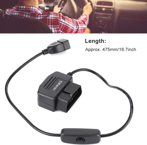 Miniatura 4 de Ejoyous Cable de alimentación OBD2, cable de alimentación USB Cable de carga 16Pin OBD2 Conector universal para coche GPS DVR Cámara