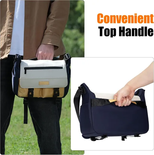 Miniatura 8 de Cwatcun Bolsa de mensajero para cámara – Bolsa impermeable compacta para hombro DSLR para Canon/Nikon/Sony, bolsa ligera de viaje y fotografía