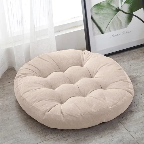 Miniatura 4 de Tiita Juego de 2 cojines redondos para sillas de oficina, 22 x 22 pulgadas, para exteriores, para adultos, sentados, patio, jardín, beige