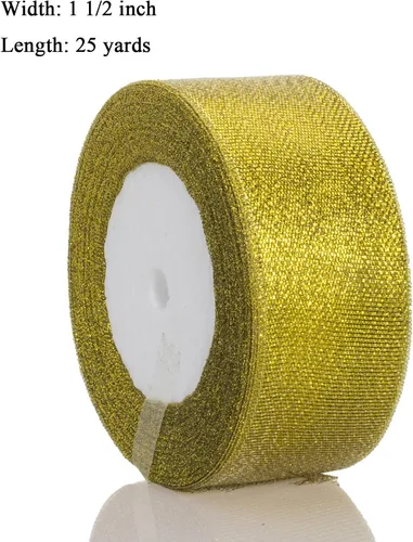 Miniatura 3 de YASEO Cinta de purpurina dorada de 1 1/2 pulgadas, 25 yardas de cinta de tela metálica brillante para envolver regalos, decoración de fiestas