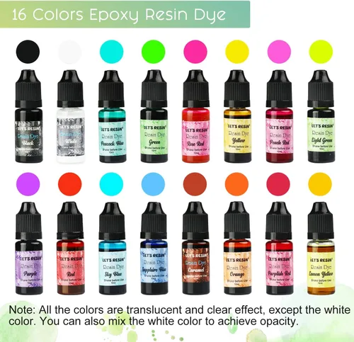 Miniatura 2 de LET'S RESIN Tinte de resina epoxi, pigmento de resina epoxi translúcida de 15 colores, pintura de resinas concentradas sin olor de 0.35 oz cada una