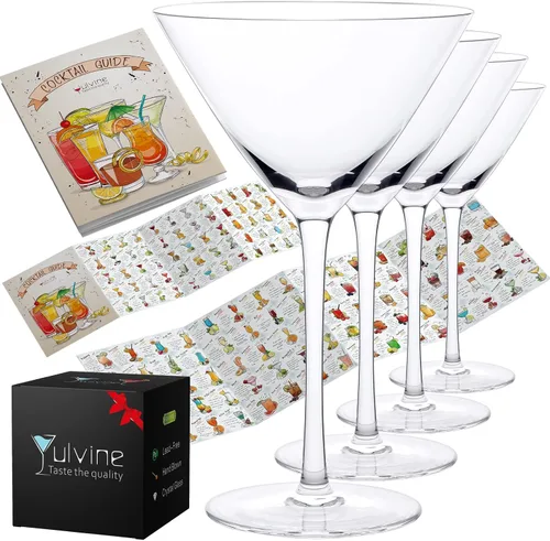 Miniatura 8 de Juego de 4 vasos grandes de Martini soplados a mano de 10 onzas, vasos de cristal con guía de cócteles, para Margarita, gigante, espresso, postre