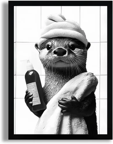 Miniatura 13 de SYWENNOI Arte de Pared en Lienzo Enmarcado en Blanco y Negro para Baño, Divertido Gato Negro Sentado en el Inodoro Leyendo Periódico Decoración