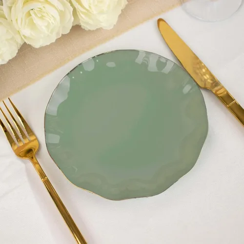 Miniatura 98 de Tableclothsfactory Paquete de 10 platos redondos de plástico negro de 6 pulgadas para ensalada de postre, platos desechables con borde ondulado