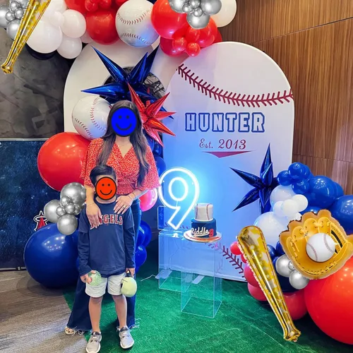 Miniatura 8 de Kit de arco de guirnalda de globos de béisbol de 150 piezas, globos de papel de aluminio rojos, azules, blancos, plateados y con estrella de bate