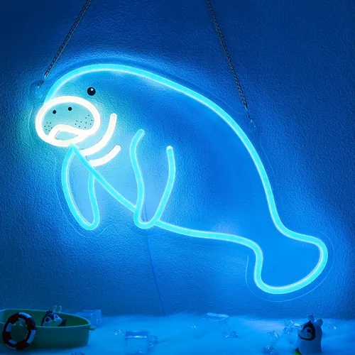Miniatura 10 de CoolGift Mart Letrero de neón de lobo, luz LED regulable, decoración de pared de animales, regalo de Navidad, regalos de cumpleaños para niños