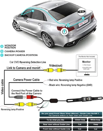 Miniatura 6 de Cámara de respaldo para automóvil, visión nocturna HD, cámara de visión trasera, con 9 luces LED, fuente y cámara trasera, ángulo de visión amplio
