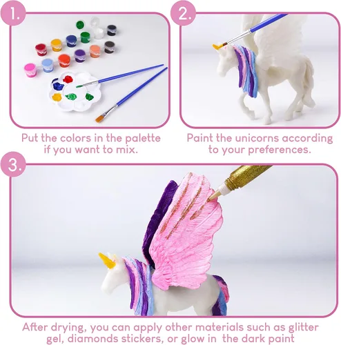 Miniatura 3 de BONNYCO Regalos de unicornios para niñas, kit de pintura con 18 figuras, pintura para niños con brillo en la oscuridad. Juguetes para niñas de 3, 4
