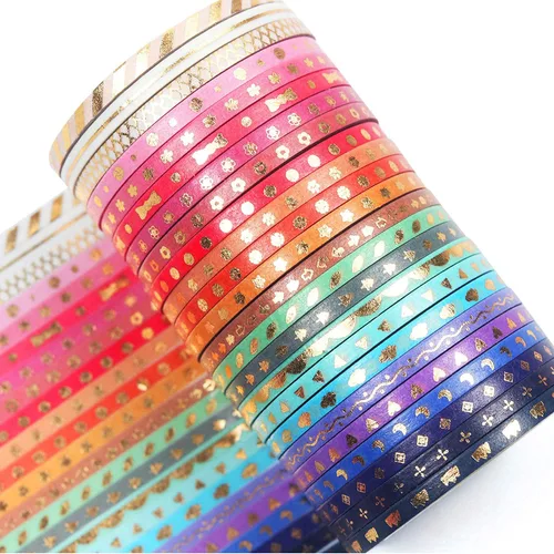 Miniatura 2 de Juego de 24 rollos de cinta washi de papel de aluminio dorado delgada cinta adhesiva decorativa de 0.118 in de ancho para álbumes de recortes