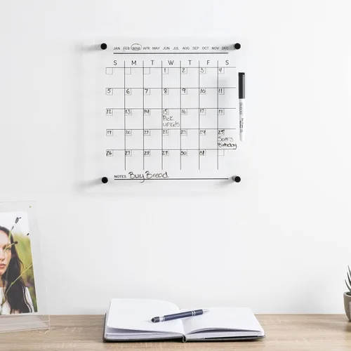 Miniatura 2 de ArtToFrames Pizarra de acrílico transparente de borrado en seco, 12 x 12 pulgadas, con accesorios de montaje en pared negros y diseño de calendario